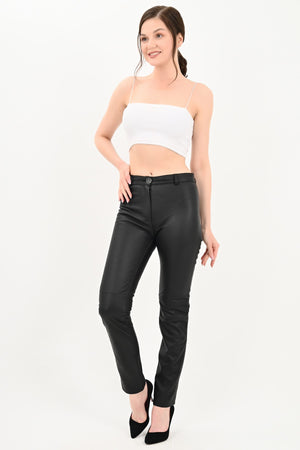 Alin Leather - Pepe Black Genuine Leather Trousers Pocketless