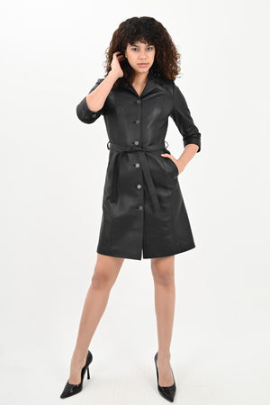 Alin Leather - Perry Short Sleeve Black Leather Dress