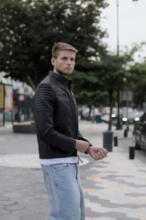 Sandor Men’s Black Leather Jacket Slim Fit, Genuine Leather