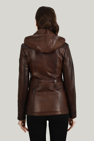 Alin Leather - Sansa Hooded Women's Brown Leather Jacket