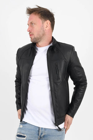 Alin Leather - Theroux Casual Men's Black Leather Coat