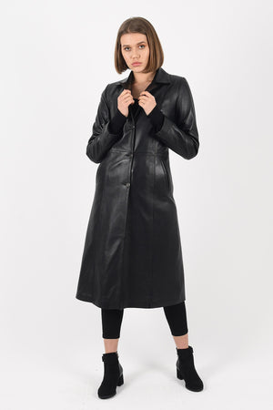 Alin Leather - Tyrell Full Length Women's Black Long Leather Coat 3