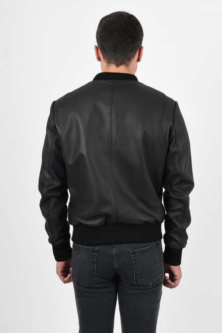 Black Leather Coat Men - College M6128A