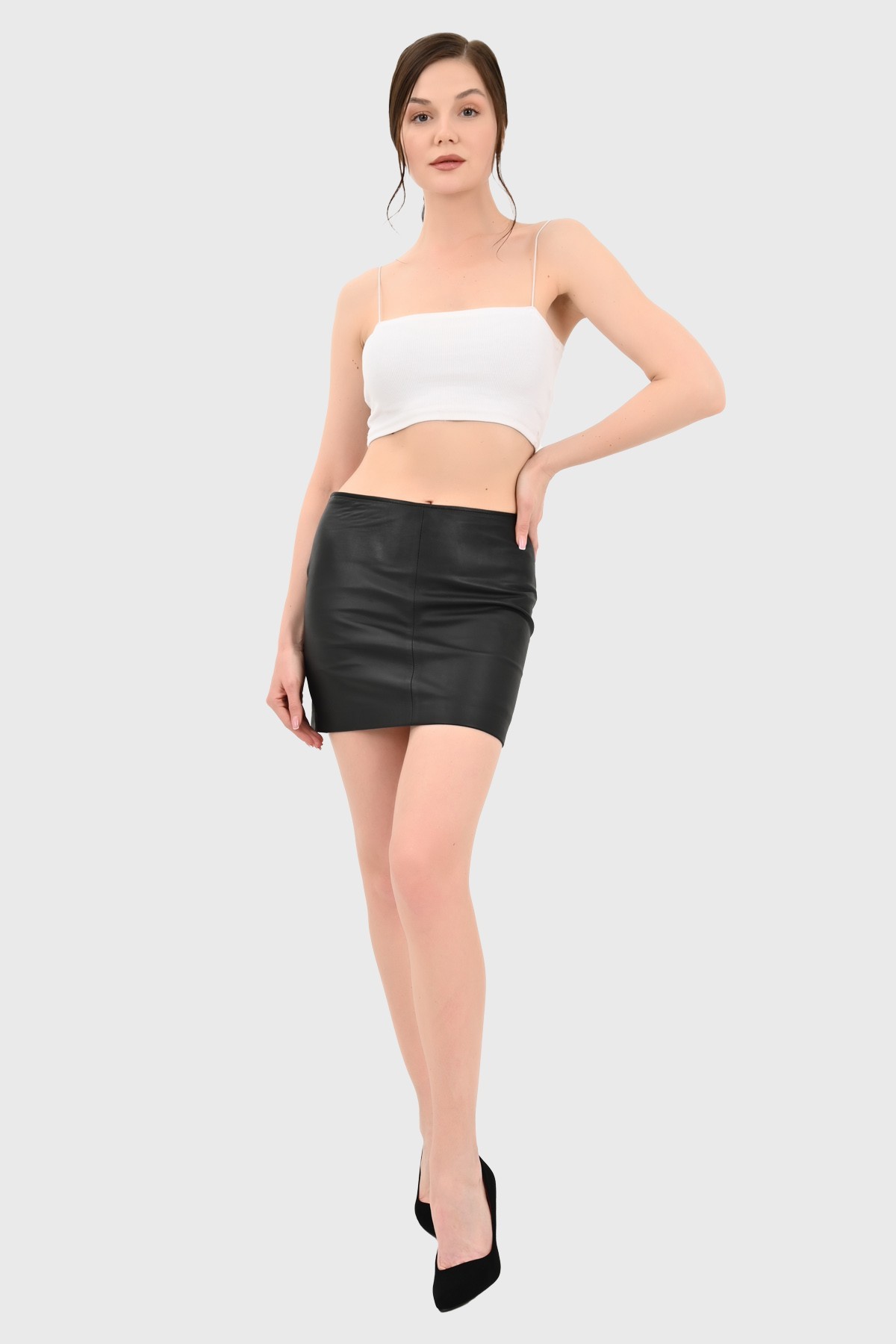 Black Leather Micro Tube Top