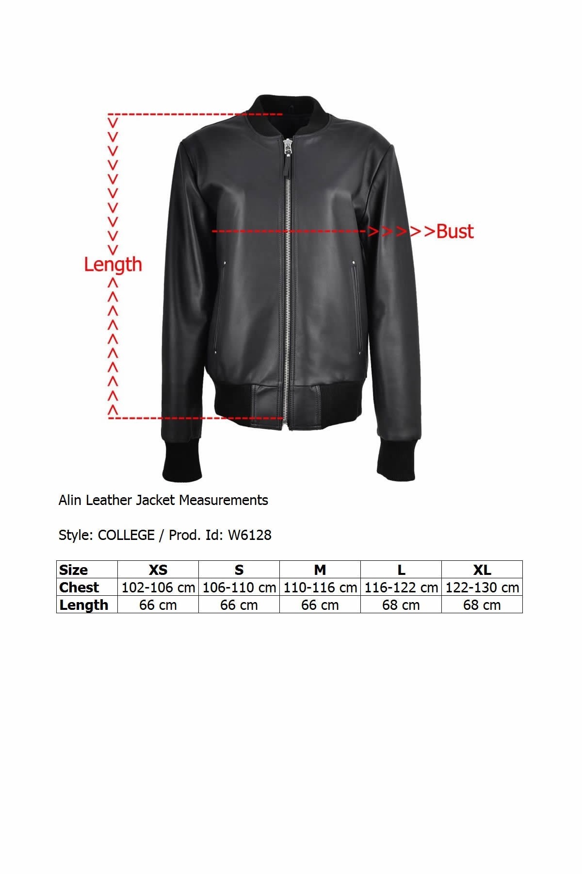 Black Leather Jacket Women - College W6128A