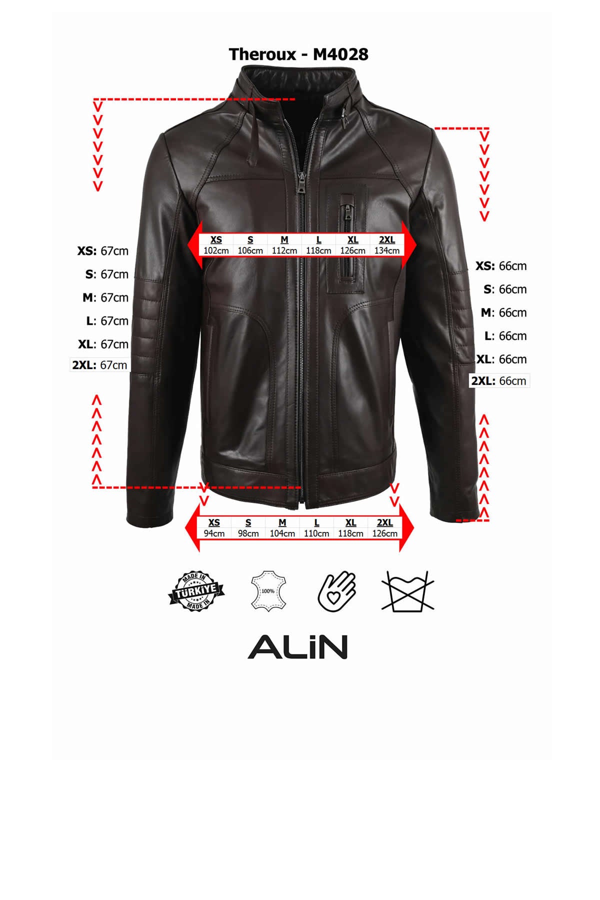 Alin Leather - Theroux Casual Men's Leather Jacket Size Chart