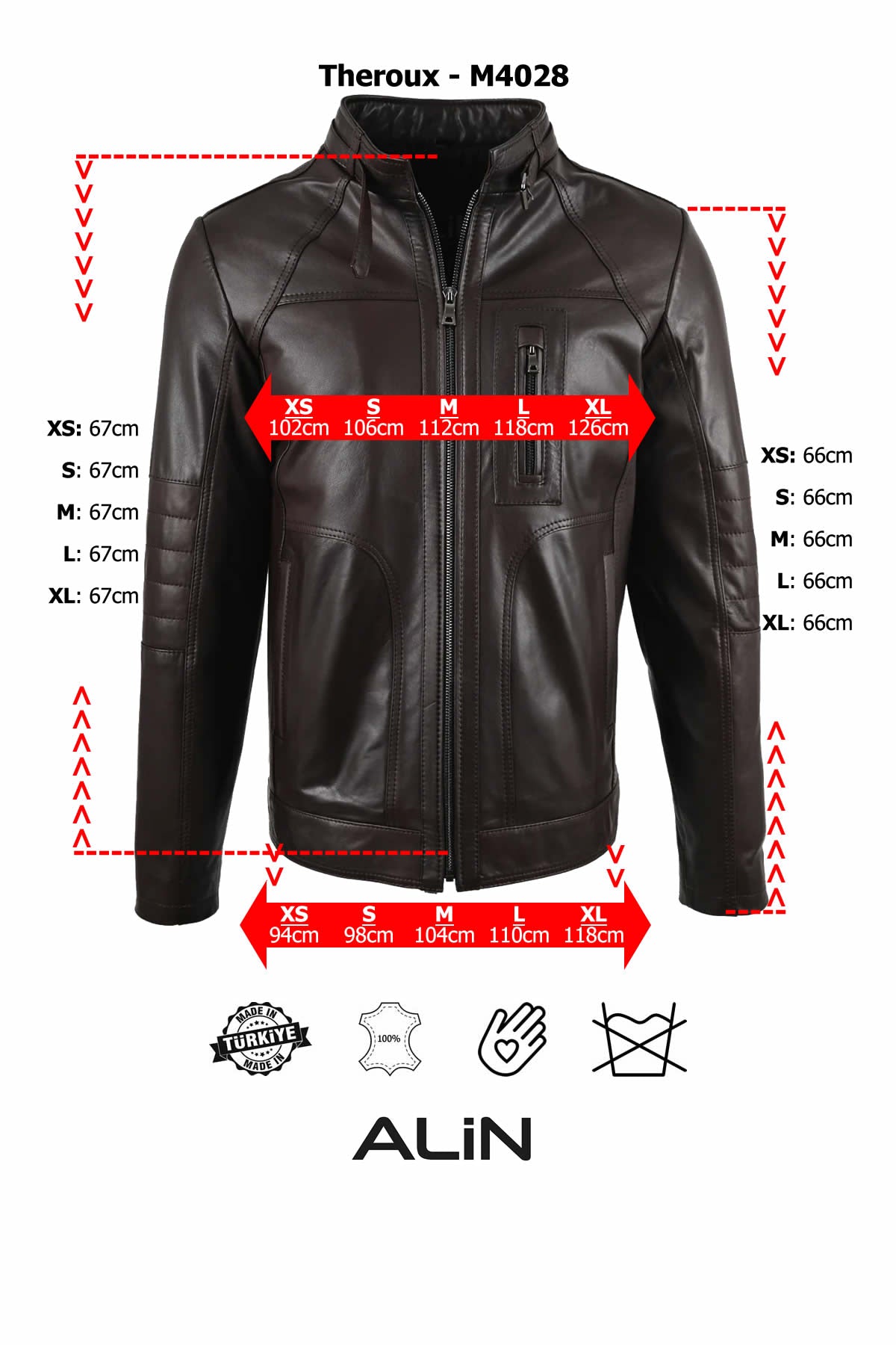 Alin Leather - Theroux Casual Men's Leather Jacket Size Chart