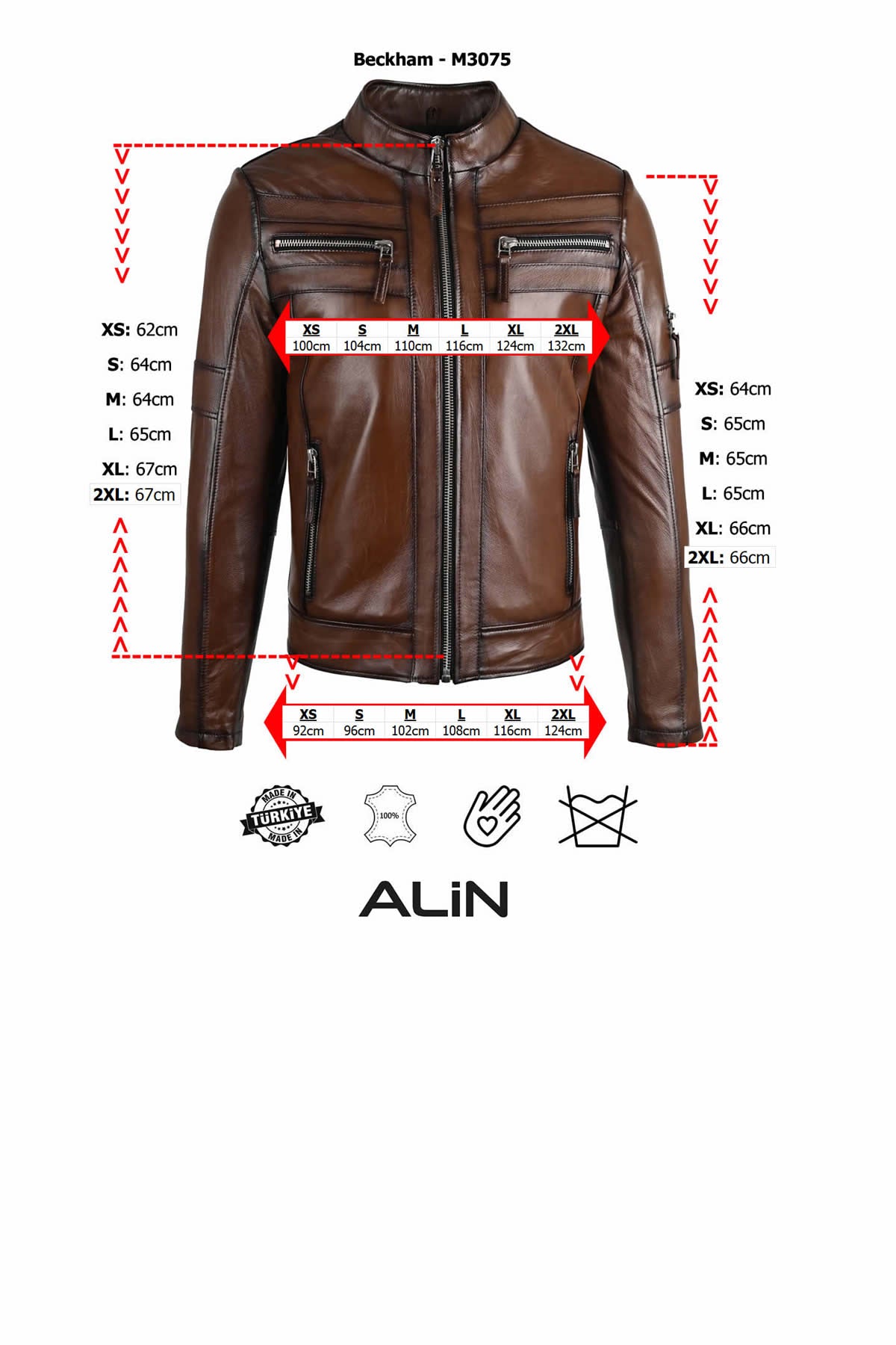 Alin Leather - Beckham Relax Fit Men's Leather Jacket Size Graph