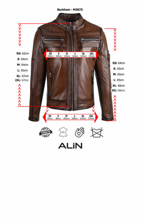 Alin Leather - Beckham Relax Fit Men's Leather Jacket Size Graph