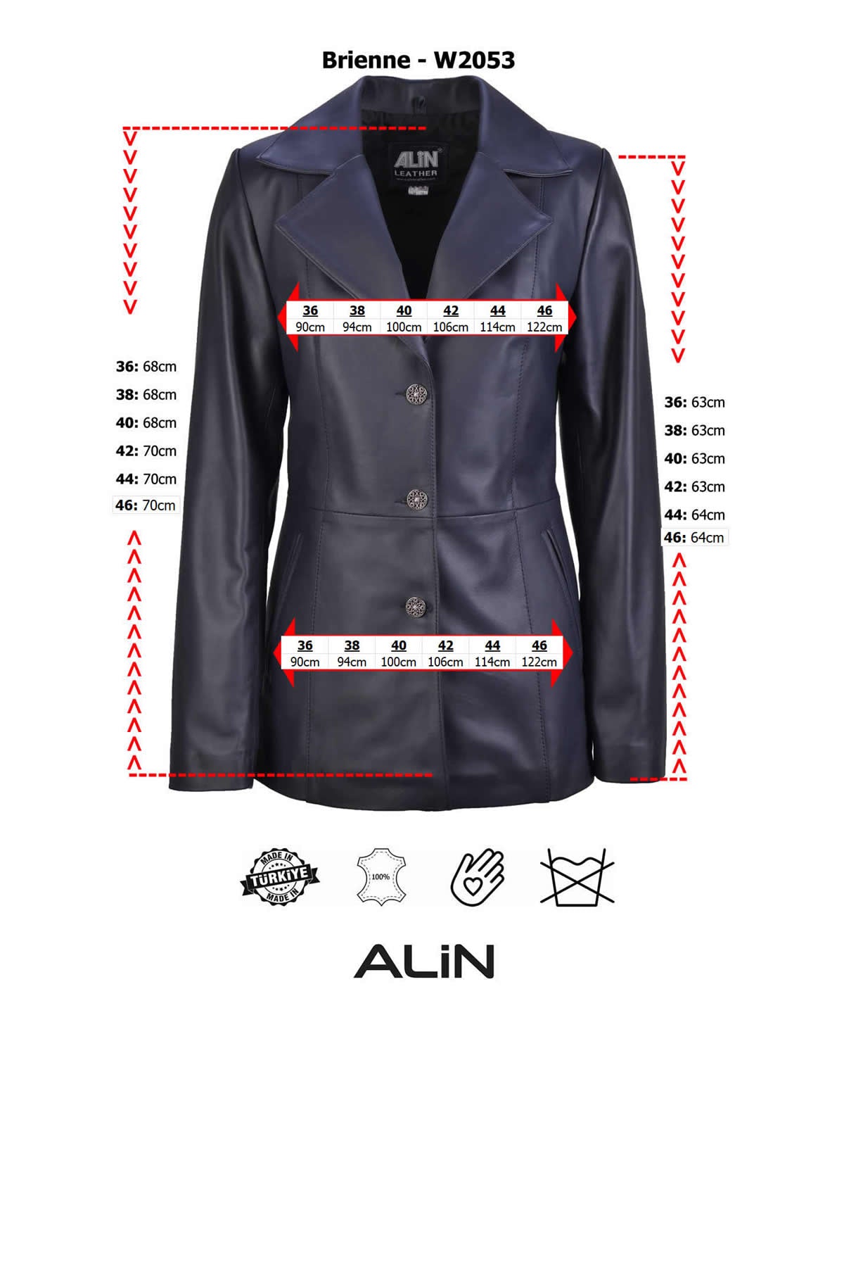 Alin Leather - Brienne Casual Women's Leather Blazer Size Graph