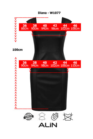 Alin Leather - Diana Square Neck Leather Dress Size Graph