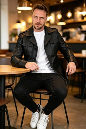 ALiN Men's Leather Jacket Harrison, Black Genuine Leather