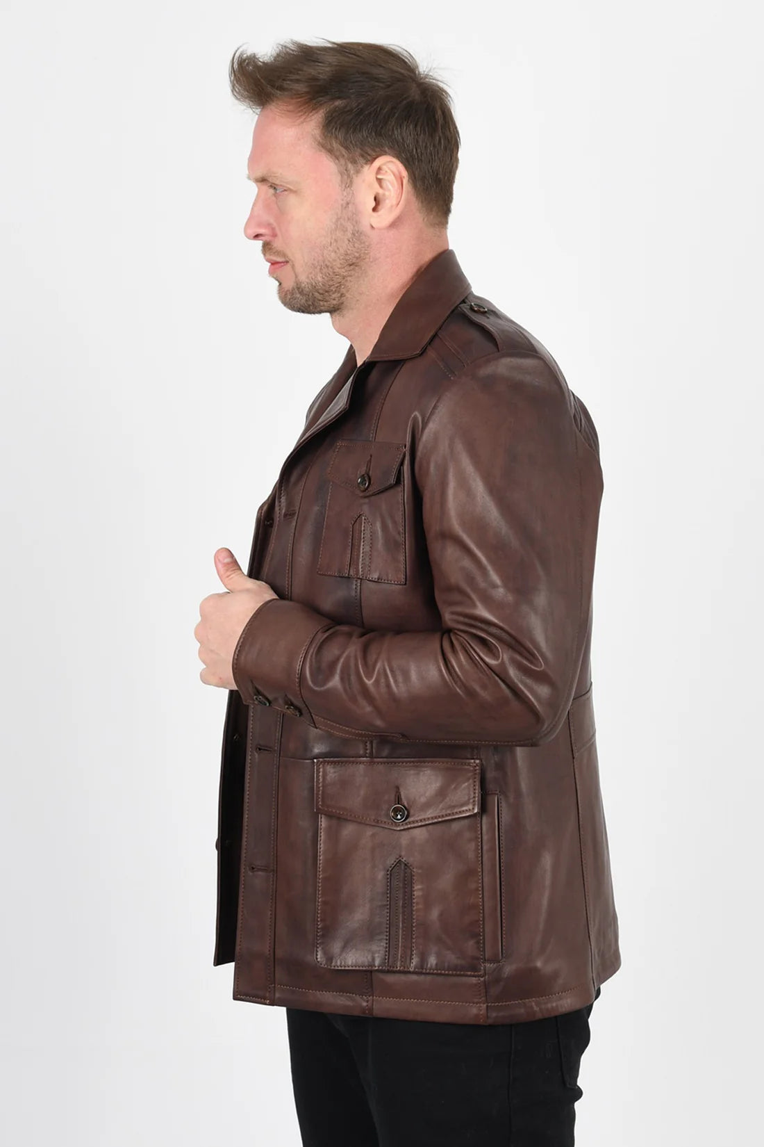 Alin Leather Harrison Safari Men’s Real Brown Leather Coat