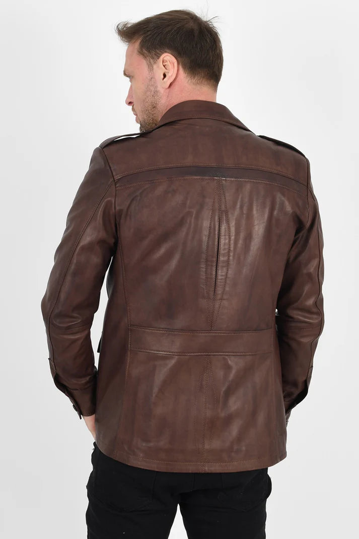 Alin Leather Harrison Safari Men’s Real Brown Leather Coat