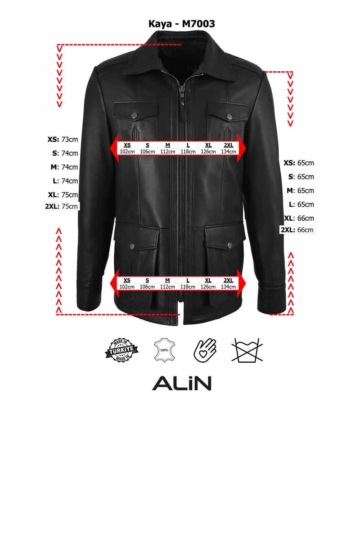 Alin Leather - Kane Men's Fitted Genuine Leather Jacket Size Graph