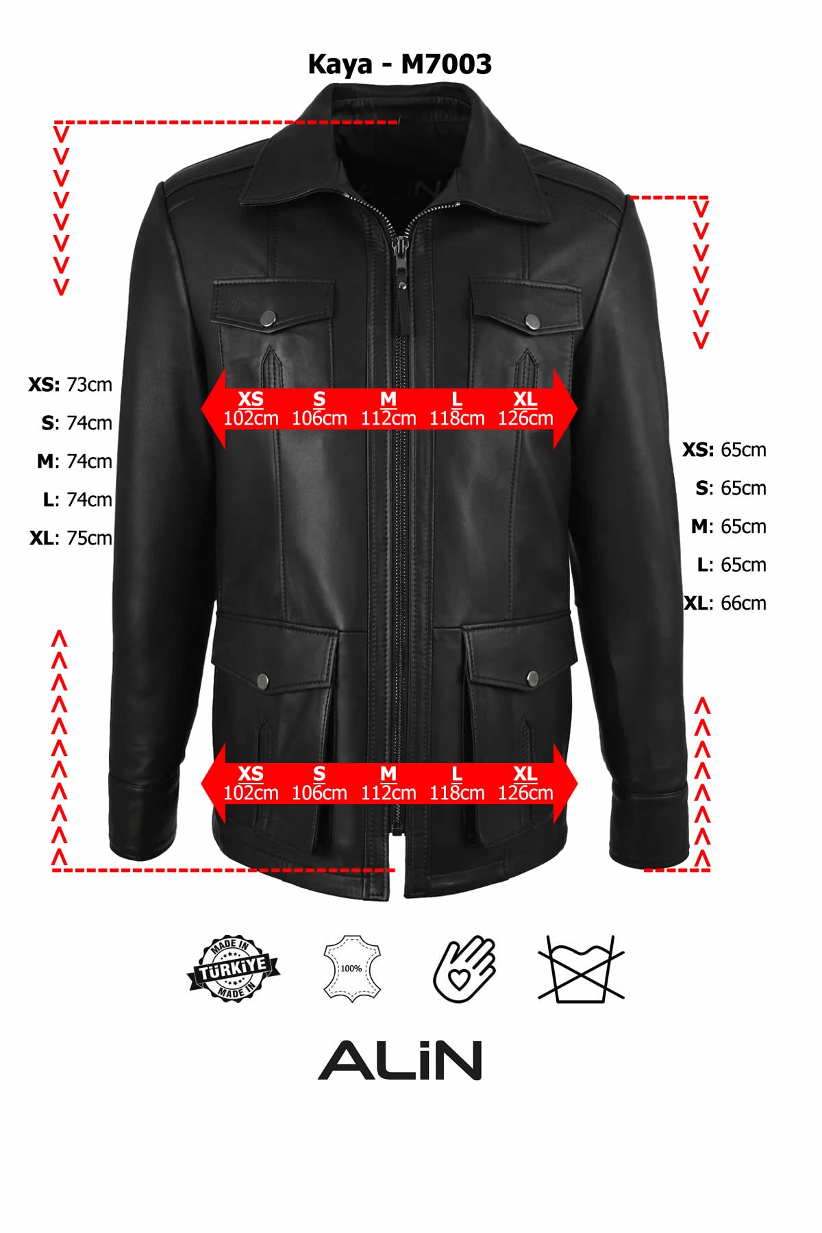 Alin Leather - Kane Men's Fitted Genuine Leather Jacket Size Graph