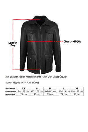 Alin Leather - Kaya Zip-Up Men’s Leather Coat Size Graph