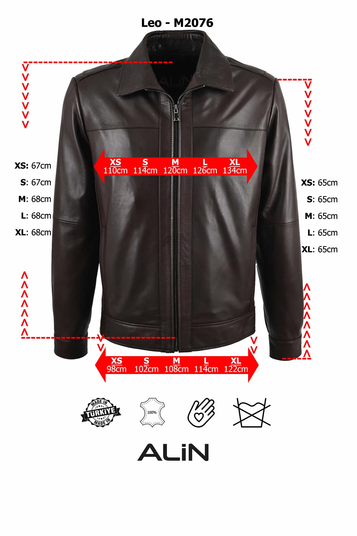 Alin Leather - Leo Casual Men's Leather Jacket Size Chart