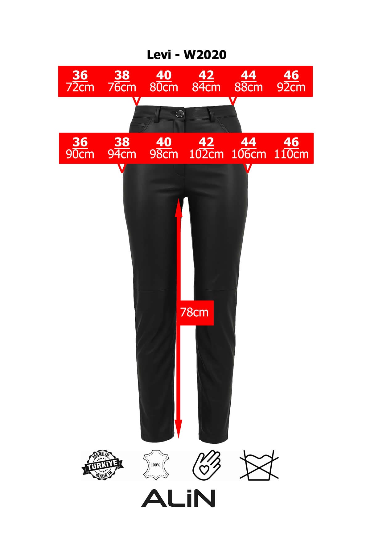 Alin Leather - Levi Women's Leather Jeans Size Graph