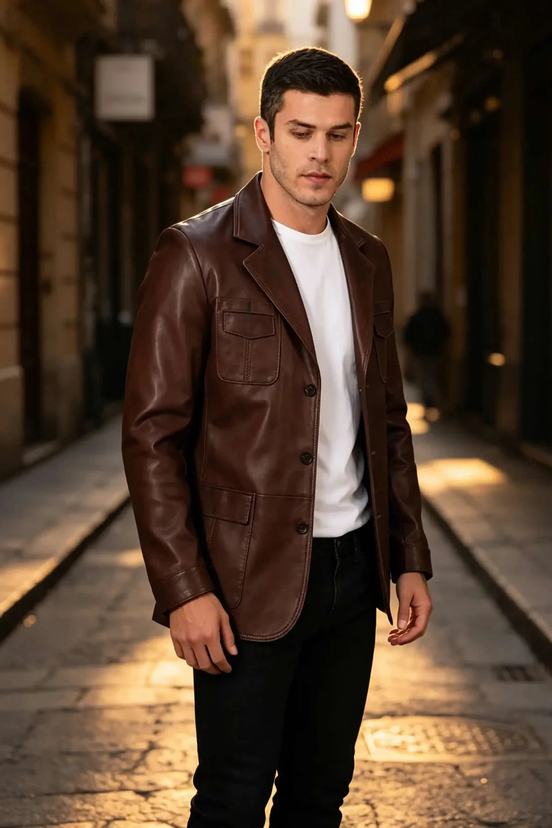 Alin Leather - Martell Button-Up Men’s Brown Leather Blazer