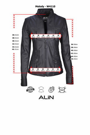 Alin Leather - Melody Slim Fit Women's Leather Jacket Size Graph