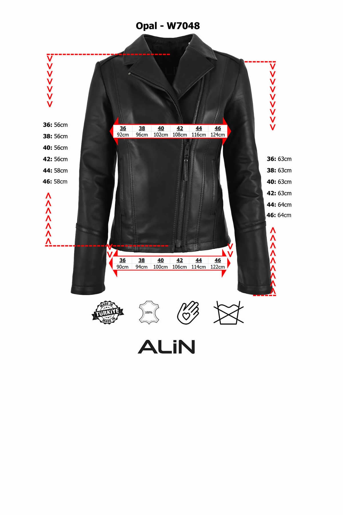 Alin Leather - Opal Women's Biker Leather Jacket Size Graph