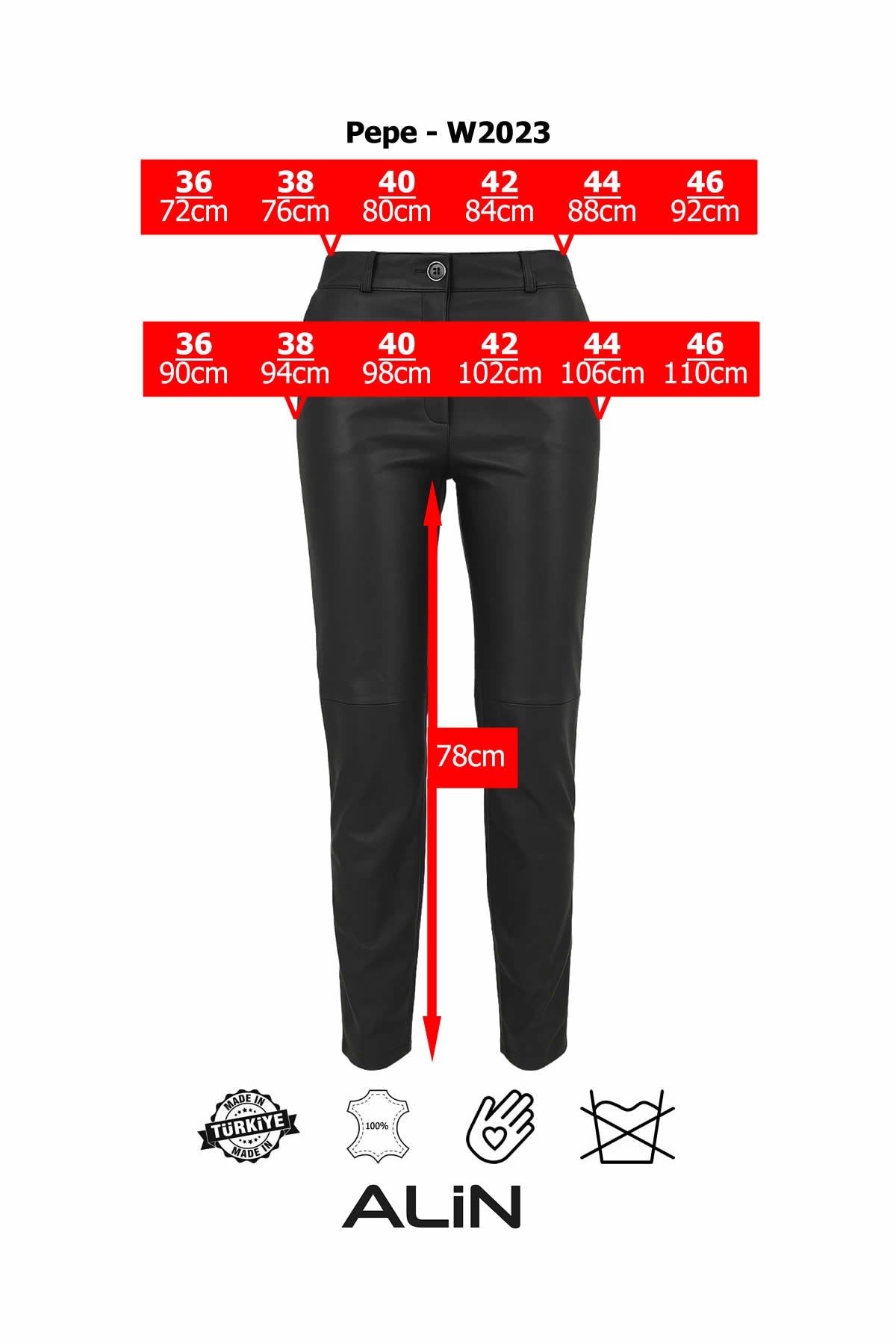 Alin Leather - Pepe Genuine Leather Trousers Pocketless Size Graph