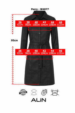 Alin Leather - Perry  Short Sleeve Leather Dress Size Graph