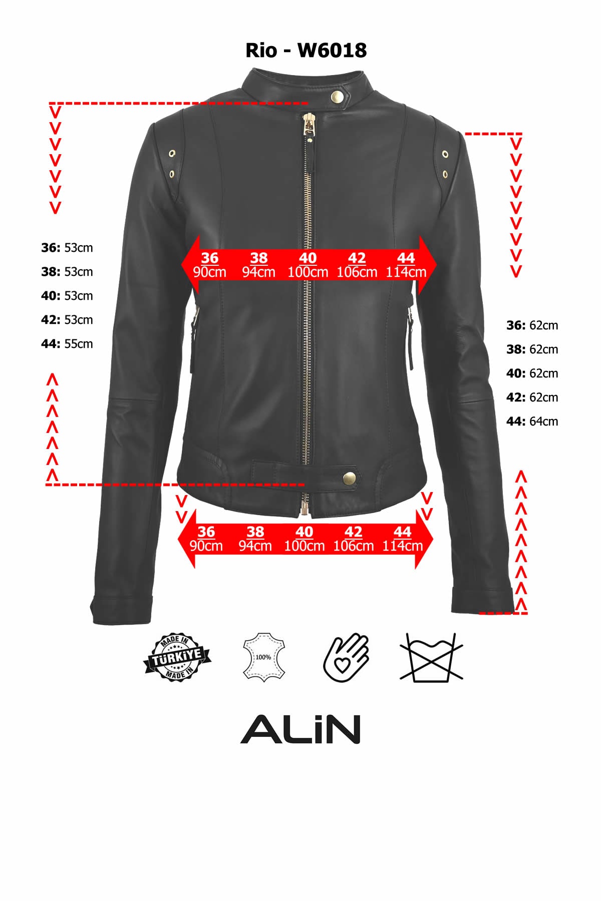 Alin Leather - Rio Fitted Women's Leather Jacket Size Graph