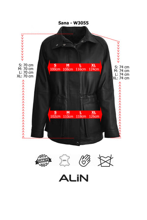 ALiN Women's Genuine Leather Raglan Sleeve Leather Jacket Black – Size Graph