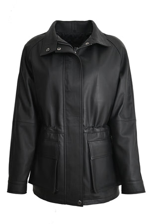 ALiN Women's Genuine Leather Raglan Sleeve Leather Jacket Black – Fitted Waist Cut