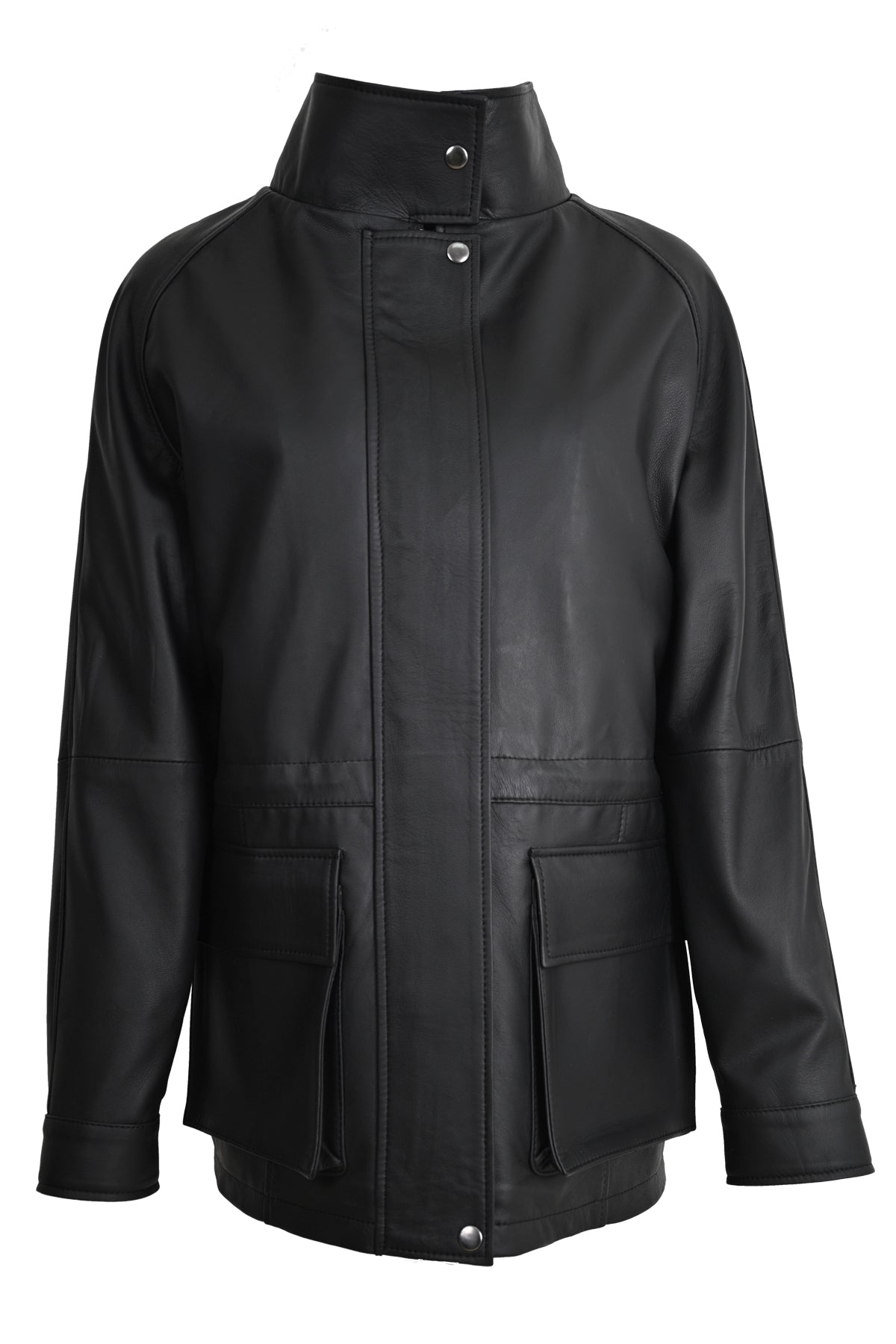 ALiN Women's Genuine Leather Raglan Sleeve Leather Jacket Black – Plain Front
