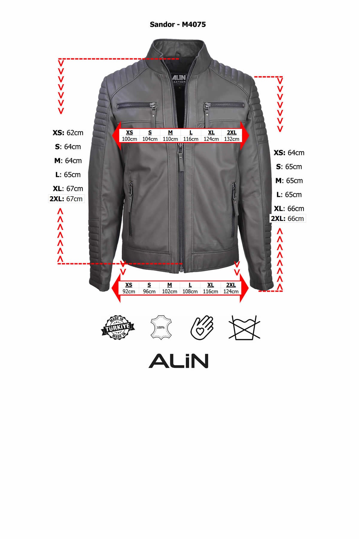Alin Leather - Sandor Men’s Leather Jacket Slim Fit Size Graph