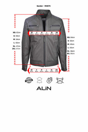 Alin Leather - Sandor Men’s Leather Jacket Slim Fit Size Graph