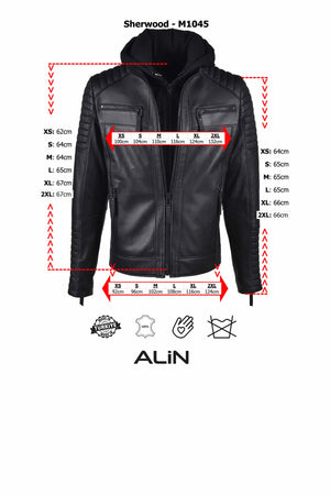 Alin Leather - Sherwood Hooded Men's Leather Coat Size Graph