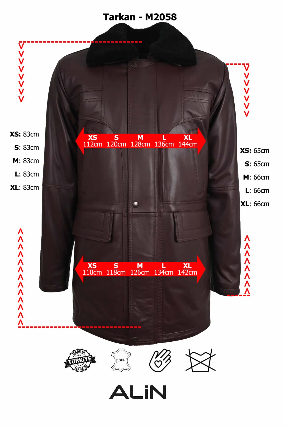 Alin Leather - Tarkan Oversize Winter Men’s Leather Coat Size Graph