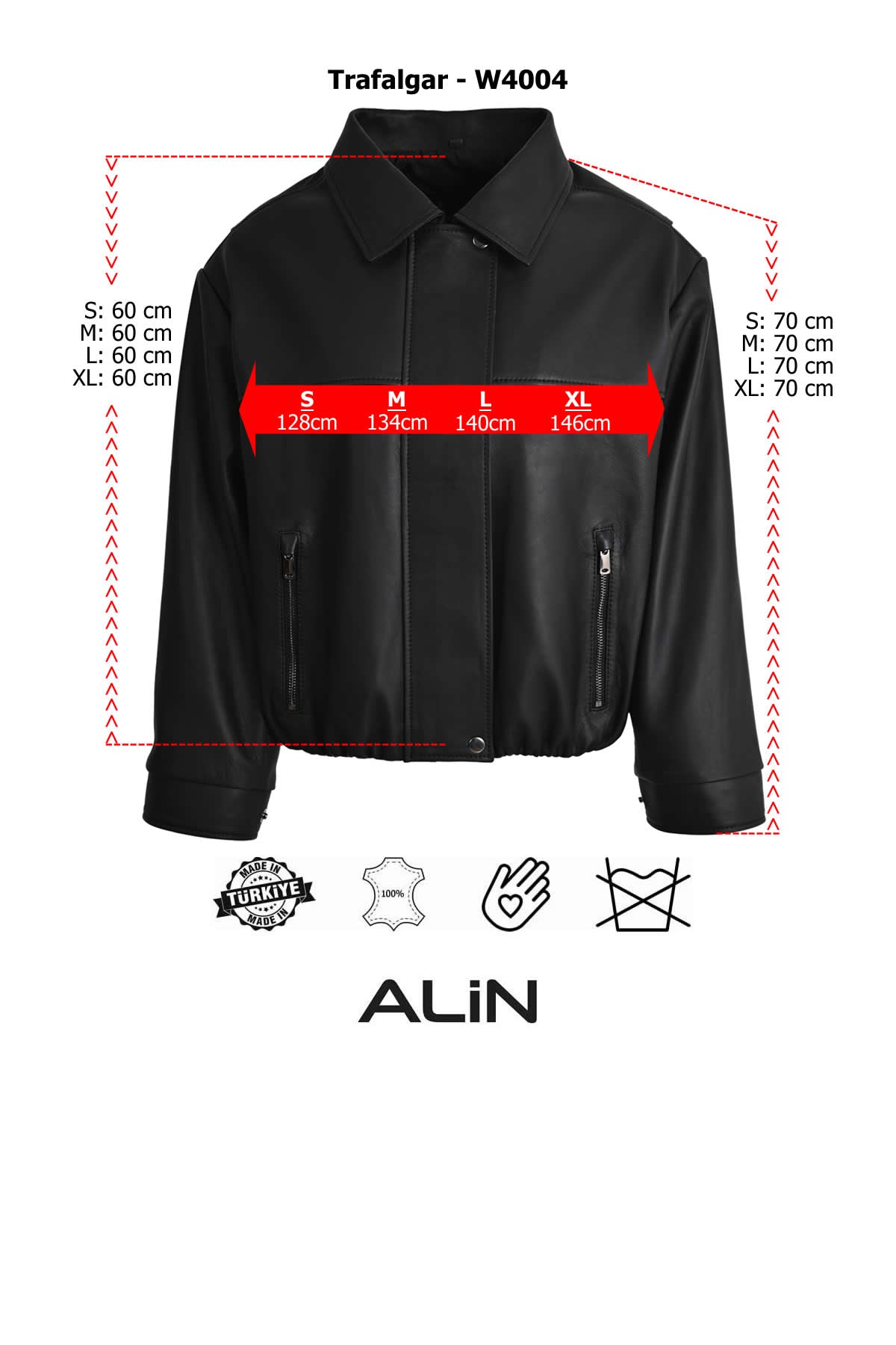 ALiN Trafalgar Women's Genuine Leather Short Oversized Jacket – Black - Size Graph