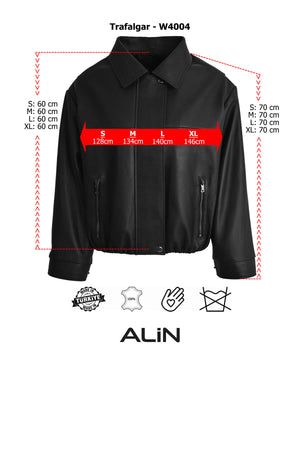 ALiN Trafalgar Women's Genuine Leather Short Oversized Jacket – Black - Size Graph