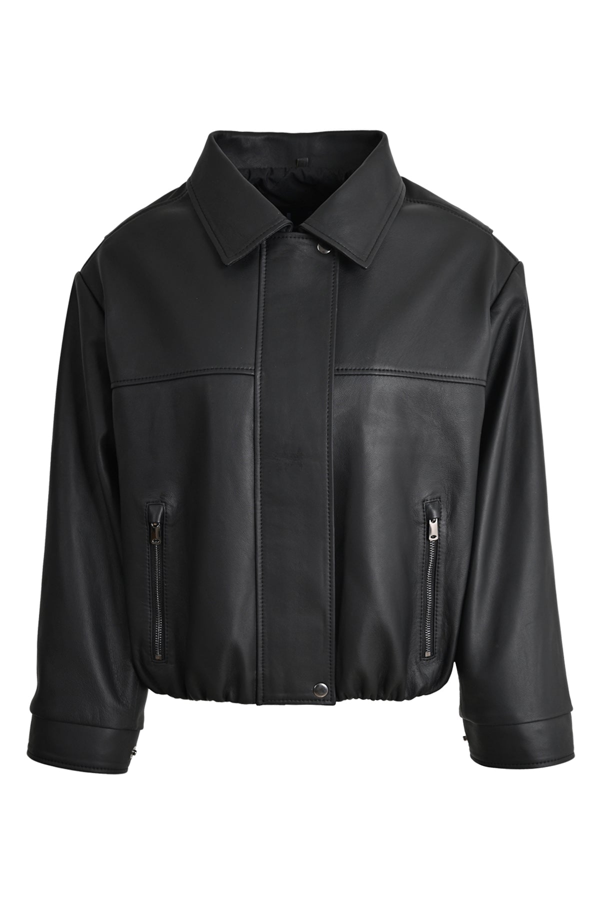 ALiN Trafalgar Women's Genuine Leather Short Oversized Jacket – Black - Front