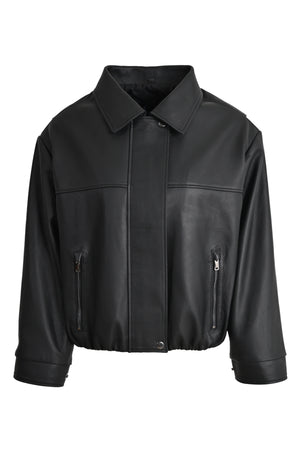 ALiN Trafalgar Women's Genuine Leather Short Oversized Jacket – Black - Front