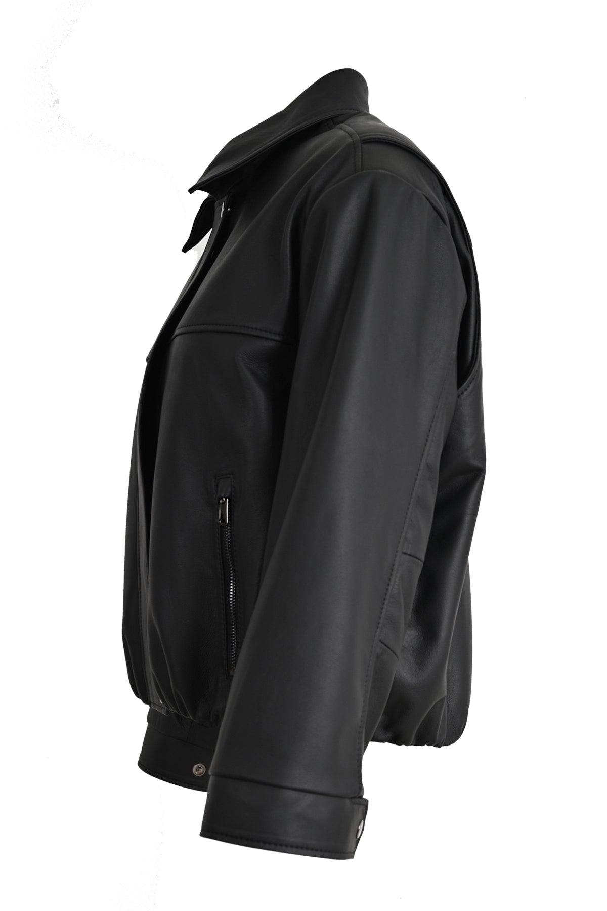 ALiN Trafalgar Women's Genuine Leather Short Oversized Jacket – Black - Side