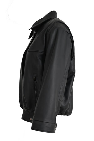 ALiN Trafalgar Women's Genuine Leather Short Oversized Jacket – Black - Side