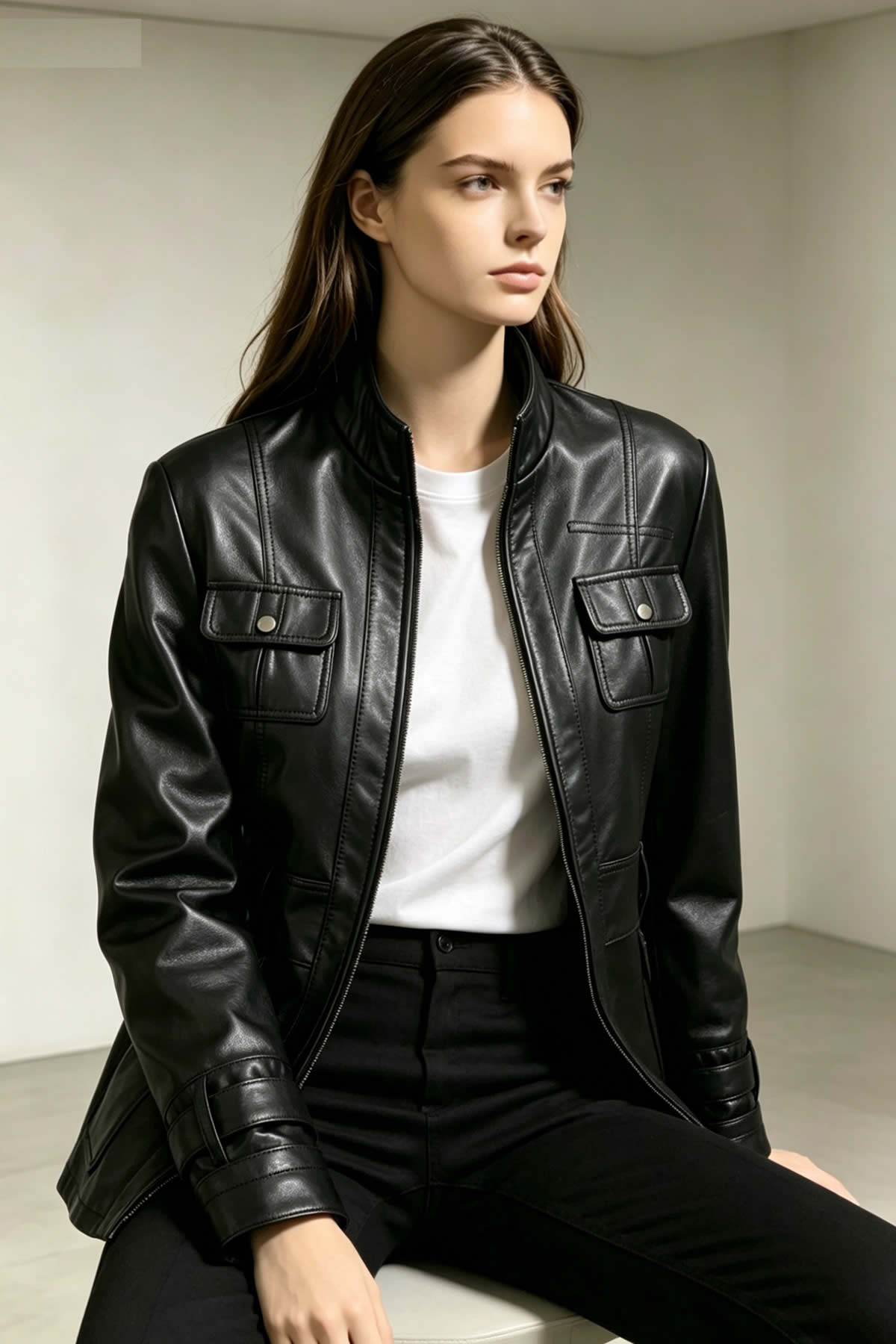 Alin Leather Yara Belted Women's Black Leather Coat, Genuine Leather