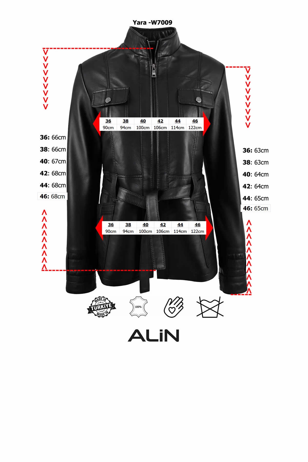 Alin Leather - Yara Belted Women's Leather Coat Size Chart