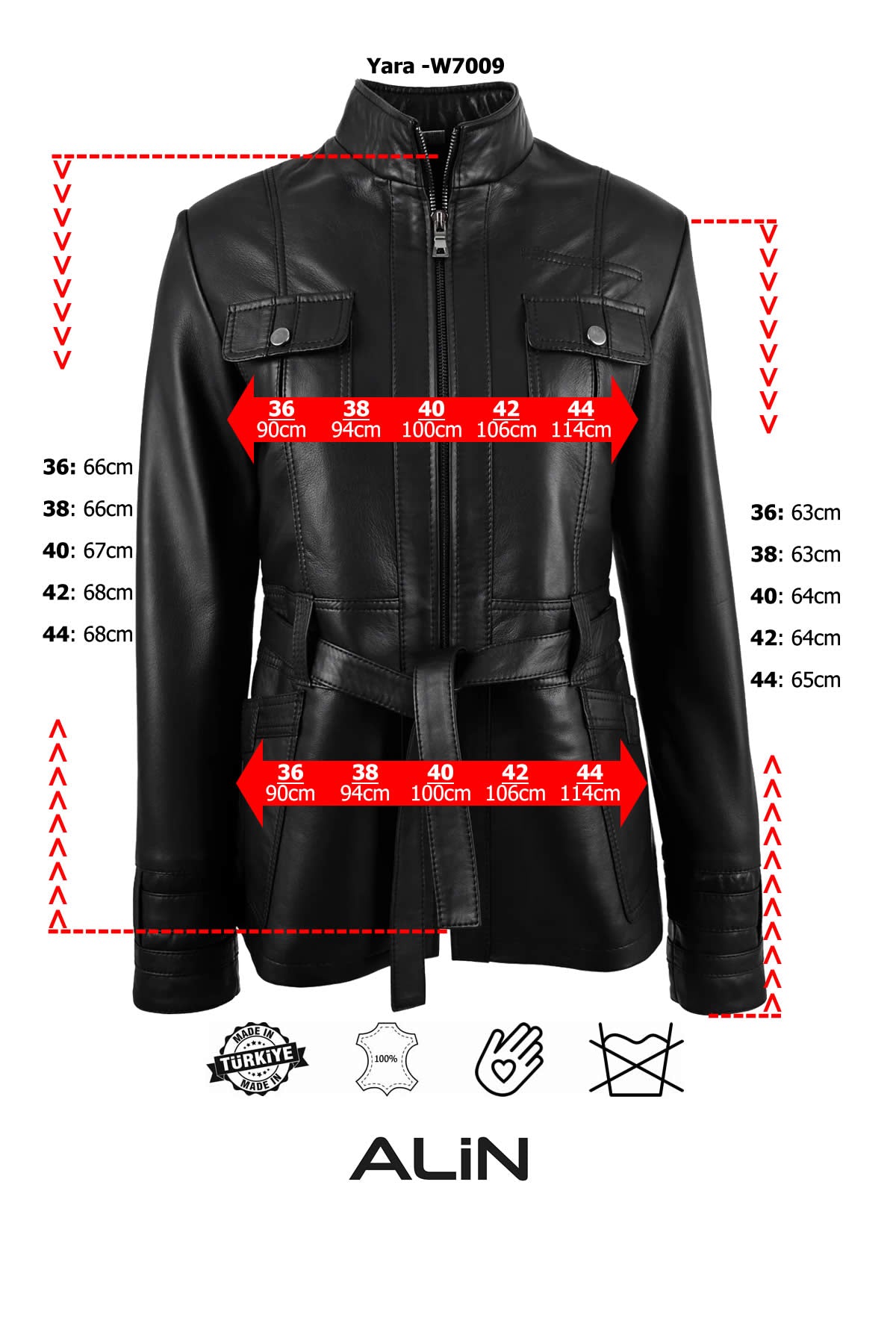 Alin Leather - Yara Belted Women's Leather Coat Size Chart