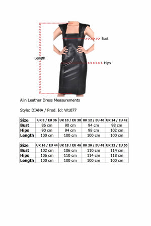 Alin Leather - Diana Square Neck Red Leather Dress Size Graph