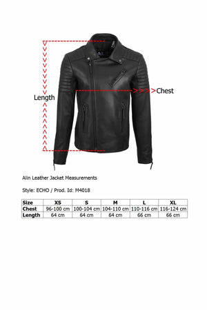 Alin Leather - Echo Biker Style Men's Black Leather Jacket Size Graph