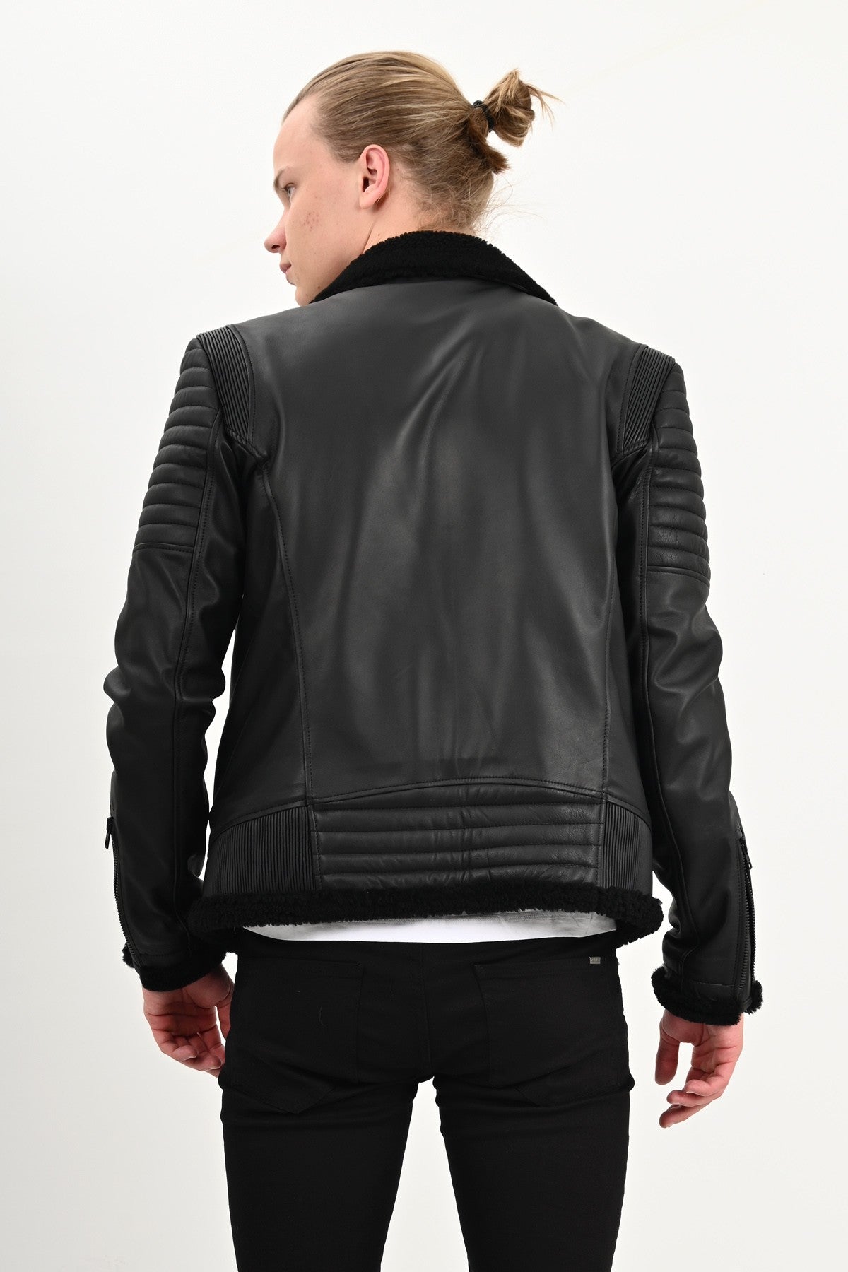 Alin Leather - James Dean Biker Men's Black Shearling Jacket