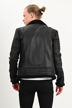 Alin Leather - James Dean Biker Men's Black Shearling Jacket