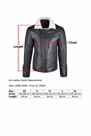 Alin Leather - James Dean Biker Men's Black Shearling Jacket Size Graph